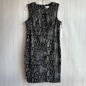 Calvin Klein size 14 sheath dress black snake sleeveless stretch knee length NEW